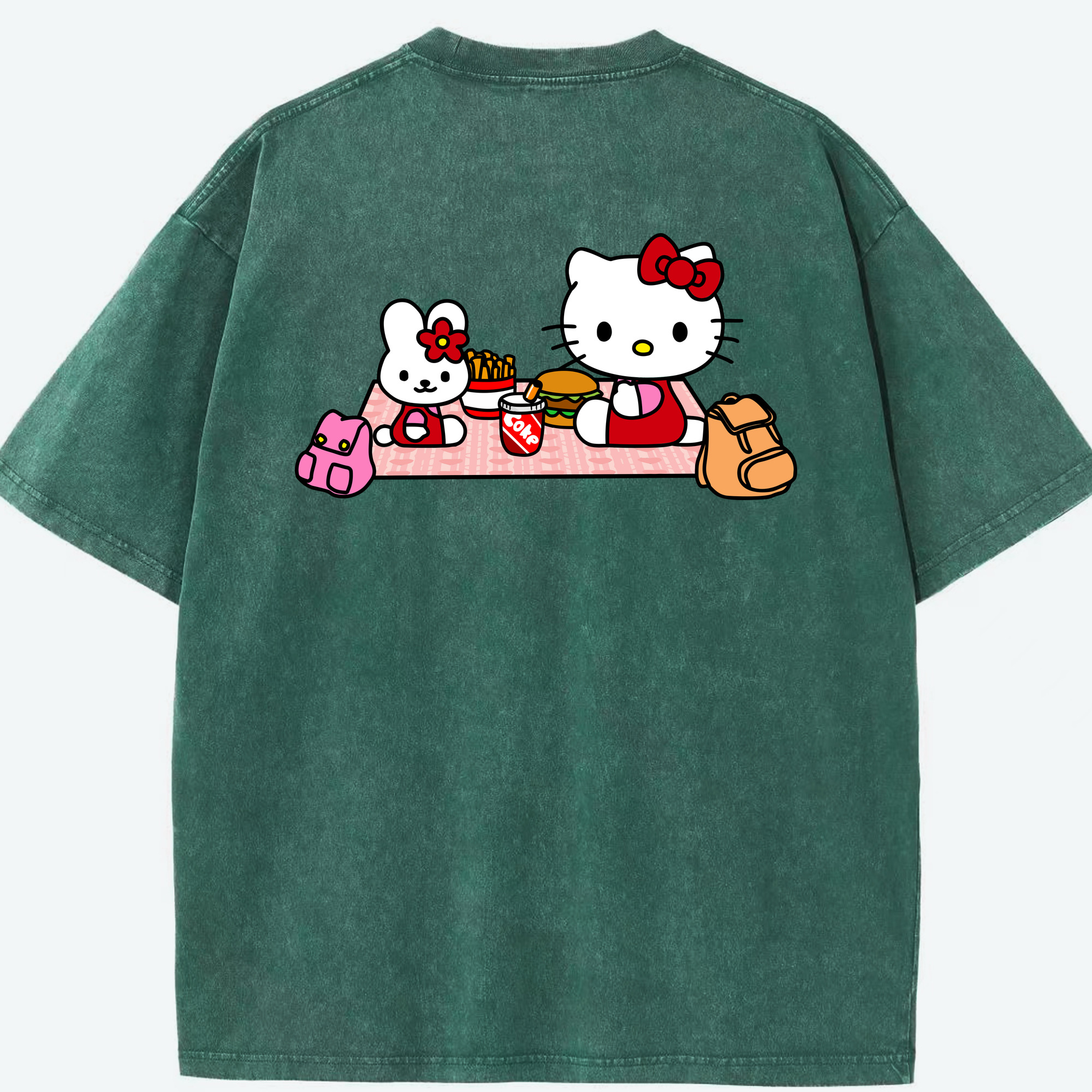 （画像用） Hello Kitty ハローキティ 綿100% ヴィンテージ風 半袖Tシャツ（背面プリント）
